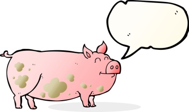 Bir insan tarafından çizilmiş serbest konuşma balonu çizgi filmi çamurlu domuz.