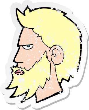 Bir insan tarafından çizilmiş sakallı bir karikatürcünün retro sıkıntılı çıkartması.