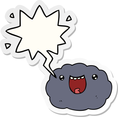 Bir insan tarafından çizilmiş konuşma balonu çıkartmalı mutlu bir karikatür.