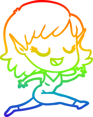 Gökkuşağı gradyan çizimi mutlu bir çizgi film kızı bir insan tarafından çizilmiş