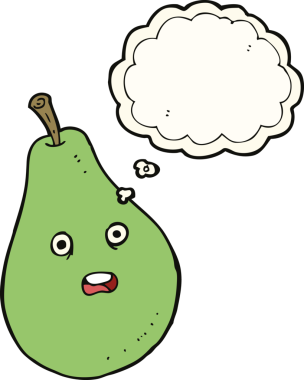 Bir insan tarafından çizilmiş düşünce baloncuklu armut.