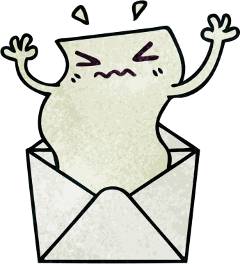 Bir insan tarafından çizilmiş garip bir karikatür mektup ve zarf.