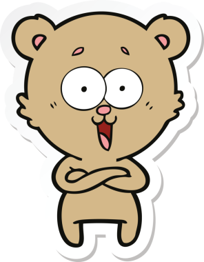 Bir insan tarafından çizilmiş gülen oyuncak ayının çıkartması.