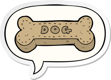Bir insan tarafından çizilmiş konuşma balonu çıkartmalı çizgi köpek bisküvisi.