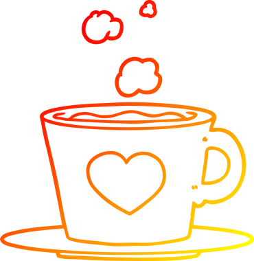 Bir insan tarafından çizilmiş güzel bir fincan kahvenin sıcak çizgi çizimi