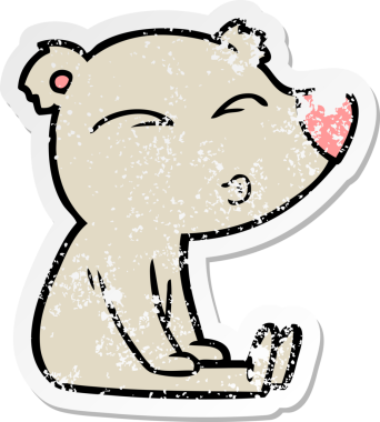 Bir insan tarafından çizilmiş ıslık çalan bir ayının sıkıntılı çıkartması.