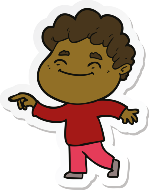 Bir insan tarafından çizilmiş, karikatür dostu bir adamın çıkartması.