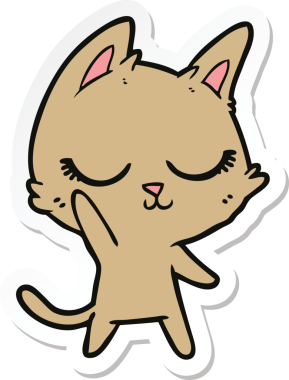 Bir insan tarafından çizilmiş sakin bir çizgi film kedisinin çıkartması.