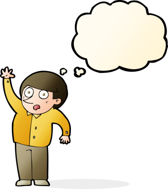 Çizgi filmci bir insan tarafından çizilmiş düşünce baloncuğuyla soru soruyor.