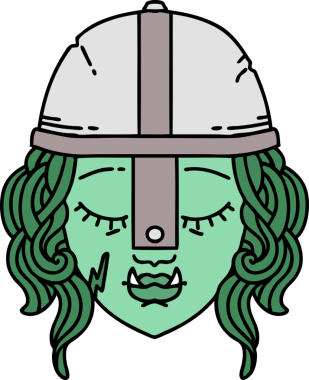 Retro Dövme Biçimli Ork savaşçı yüzü bir insan tarafından çizilmiş