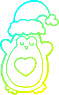 Bir insan tarafından çizilmiş şirin bir noel pengueninin soğuk gradyan çizgisi.