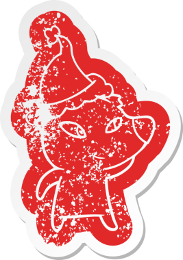 Sevimli çizgi film, insan tarafından çizilmiş Noel Baba şapkası takan ayı çıkartması.