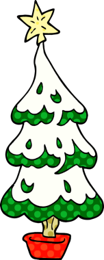 Bir insan tarafından çizilmiş karlı Noel ağacı.