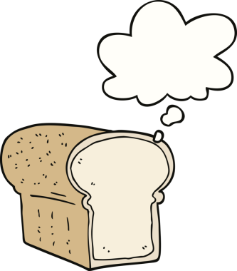 Bir insan tarafından çizilmiş düşünce baloncuklu bir somun ekmek.