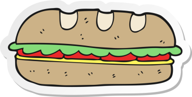 Çizgi filmin çıkartması. Bir insan tarafından çizilmiş kocaman bir sandviç.