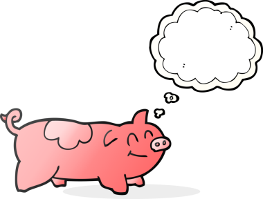 Bir insan tarafından çizilmiş serbest çizim balon çizgi film domuzu.