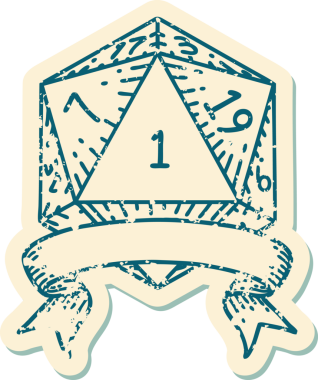 Retro Dövme Biçimi Doğal Bir d20 zar bir insan tarafından çizildi