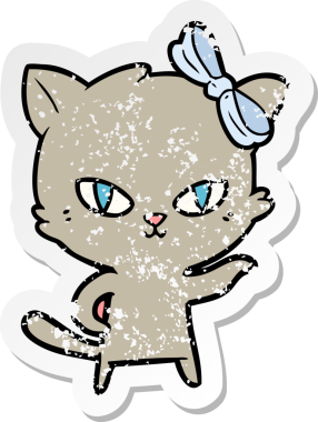 Bir insan tarafından çizilmiş şirin bir çizgi film kedisinin sıkıntılı çıkartması.