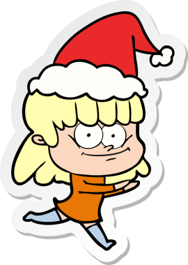 Bir insan tarafından çizilmiş Noel Baba şapkası takan gülümseyen bir kadının el yazısı.