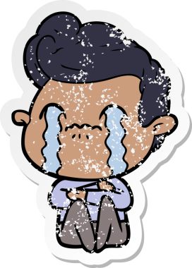 Bir insan tarafından çizilmiş ağlayan bir karikatürcünün sıkıntılı çıkartması.