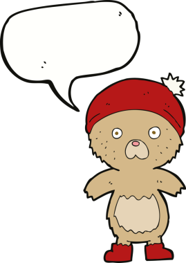 Bir insan tarafından çizilmiş konuşma baloncuklu şirin oyuncak ayı.