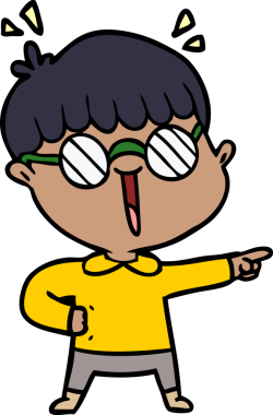 Bir insan tarafından çizilmiş gözlük takan çizgi film çocuğu.