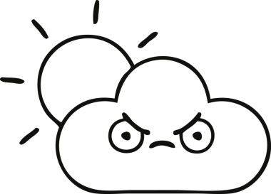 Bir insan tarafından çizilmiş fırtına bulutu ve güneş çizimleri.