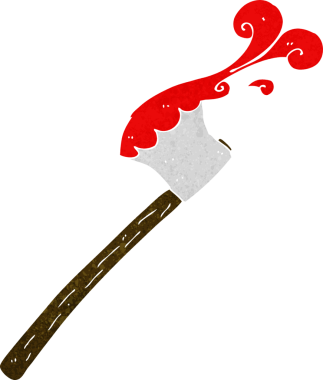 Bir insan tarafından çizilmiş kanlı balta.