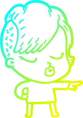 Bir insan tarafından çizilmiş soğuk gradyan çizgi film karakteri güzel hippi kız.