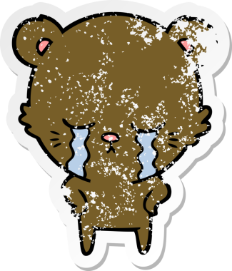 Bir insan tarafından çizilmiş ağlayan çizgi film ayısının sıkıntılı çıkartması.