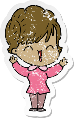 Bir insan tarafından çizilmiş, gülen bir karikatür çıkartması.