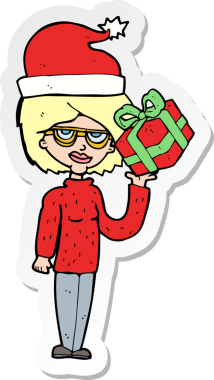 Bir insan tarafından çizilen Noel 'e hazırlanan bir karikatür kadının çıkartması.