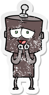 Bir insan tarafından çizilmiş karikatür robotunun sıkıntılı çıkartması.