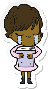 Bir insan tarafından çizilmiş, ağlayan bir karikatür kadının çıkartması.