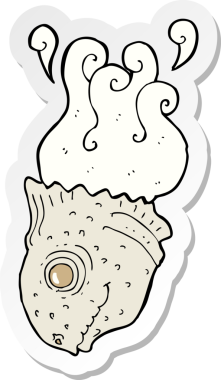 Bir insan tarafından çizilmiş eski bir balık kafasının çıkartması.