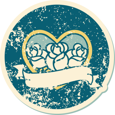 Bir insanın çizdiği çiçekli kalp ve pankartın sembolik dövmeli resmi.