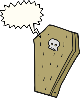 Bir insan tarafından çizilmiş serbest konuşma balonu cadılar bayramı tabutu.