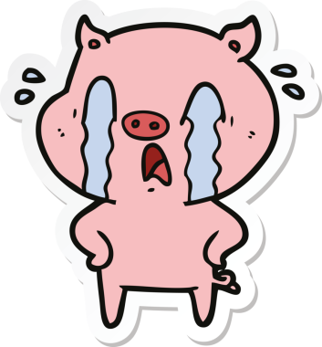 Bir insan tarafından çizilmiş ağlayan domuz çizgi filminin çıkartması.