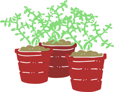 Bir insan tarafından çizilmiş saksı bitkilerinin düz renk çizimi