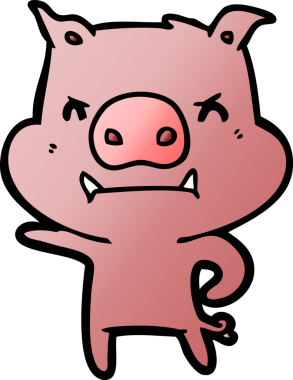 Bir insan tarafından çizilmiş kızgın çizgi film domuzu.