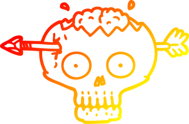 Bir insan tarafından çizilmiş okla bir karikatür kafatasının sıcak çizgi çizimi