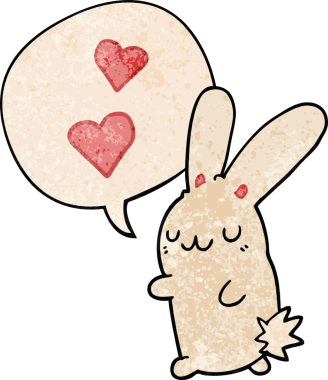 Çizgi film tavşanı, insan tarafından çizilmiş eski moda bir konuşma baloncuğuna aşık.
