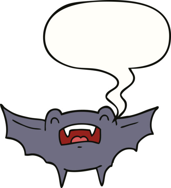 Bir insan tarafından çizilmiş konuşma balonlu vampir yarasa çizgi filmi.