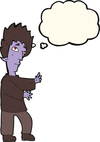 Bir insan tarafından çizilmiş düşünce baloncuğu olan bir vampir.