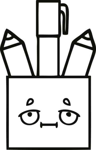 Bir insan tarafından çizilmiş kalem kabının çizgi çizimi