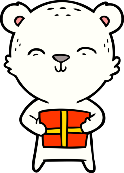 Kutup ayısı Noel hediyesi olarak bir insan tarafından çizilmiş karikatür.