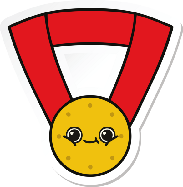 Bir insan tarafından çizilmiş şirin bir altın madalyanın çıkartması.