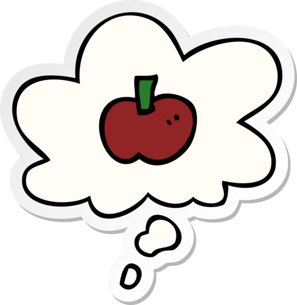 Düşünce baloncuğu insan tarafından çizilmiş bir çıkartma olan çizgi film elma sembolü.