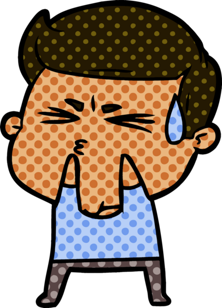 Bir insan tarafından çizilmiş terleyen çizgi film adamı.