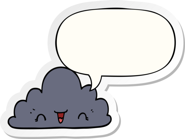 Bir insan tarafından çizilmiş baloncuk çıkartmalı şirin bir çizgi film bulutu.